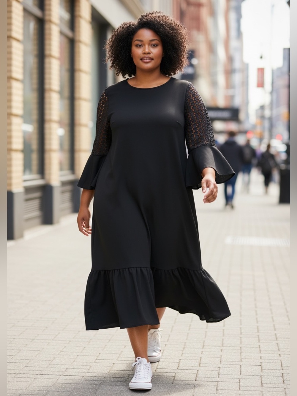 Mlle Gabrielle Embroidered Lace Sleeve Midi Dress, Size 1X - NWT